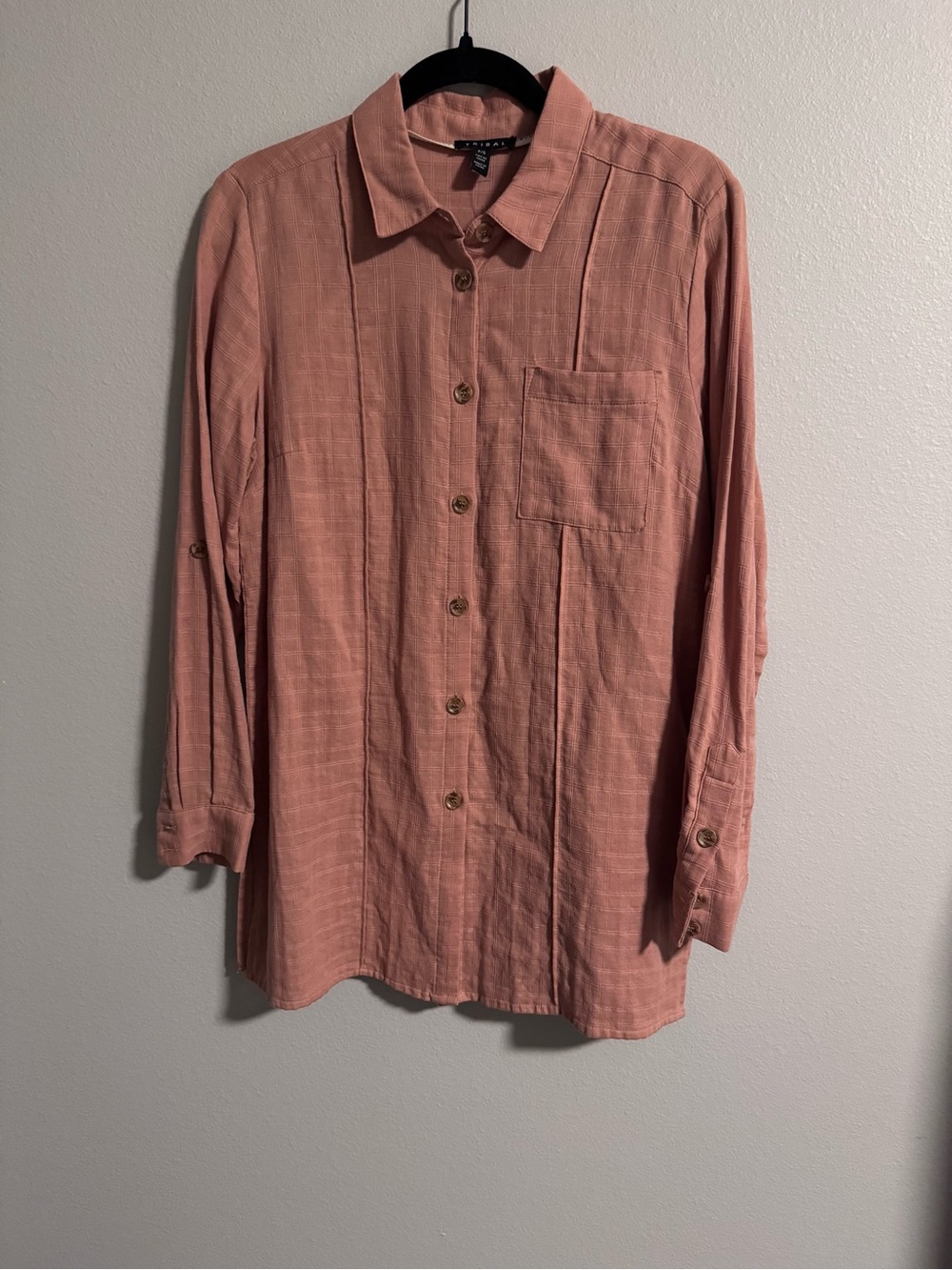 Tribal Rust Pink Long-Sleeve Button-Up Shirt NWT